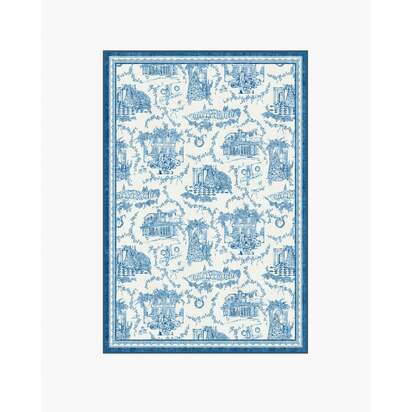 Home Sweet Home Toile Ivory & Navy Flatwoven Rug by The Hiltons - 120 x 185 cm - Rug + Cushioned Pad System