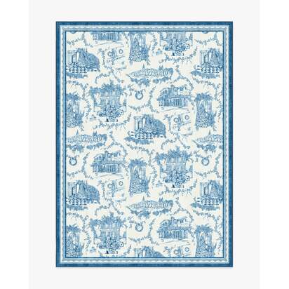 Home Sweet Home Toile Ivory & Navy Flatwoven Rug by The Hiltons - 150 x 215 cm - Rug + Cushioned Pad System