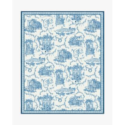 Home Sweet Home Toile Ivory & Navy Flatwoven Rug by The Hiltons - 245 x 305 cm - Rug + Cushioned Pad System