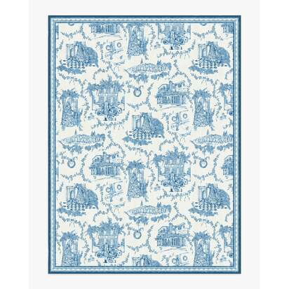 Home Sweet Home Toile Ivory & Navy Flatwoven Rug by The Hiltons - 275 x 365 cm - Rug + Cushioned Pad System