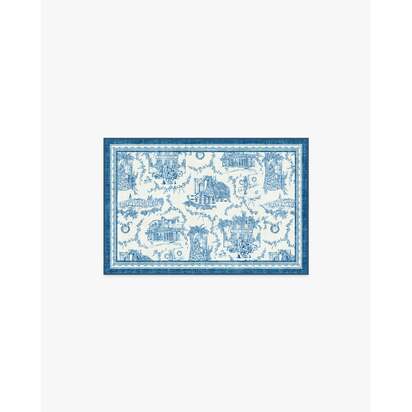Home Sweet Home Toile Ivory & Navy Flatwoven Rug by The Hiltons - 275 x 365 cm - Rug + Cushioned Pad System