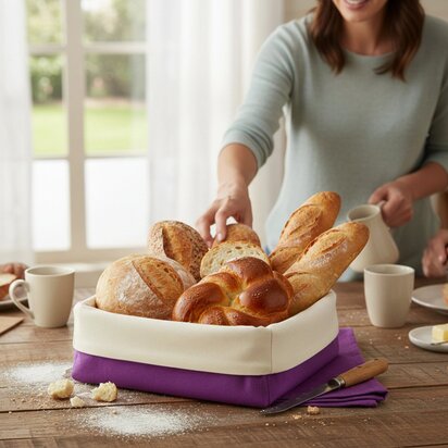 Purple And Cream Large Bread Basket