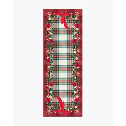 Tartan & Floral Red Flatwoven Rug by The Hiltons - 75 x 215 cm - Rug + Cushioned Pad System