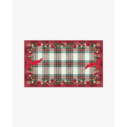Tartan & Floral Red Flatwoven Rug by The Hiltons - 90 x 150 cm - Rug + Cushioned Pad System
