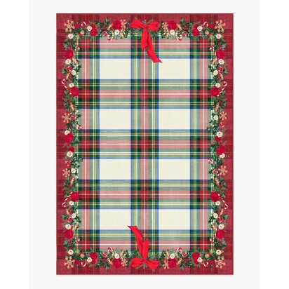 Tartan & Floral Red Flatwoven Rug by The Hiltons - 200 x 290 cm - Rug + Cushioned Pad System