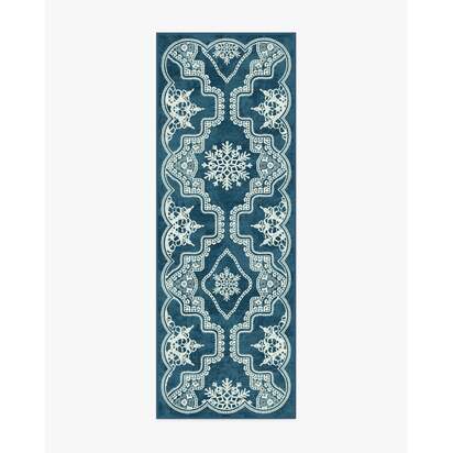 The 5th Avenue Snowflake Navy Blue Flatwoven Rug by The Hiltons - 75 x 215 cm - Rug + Pad System