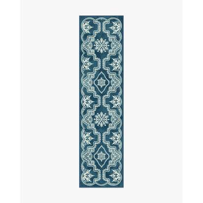 The 5th Avenue Snowflake Navy Blue Flatwoven Rug by The Hiltons - 75 x 305 cm - Rug + Pad System