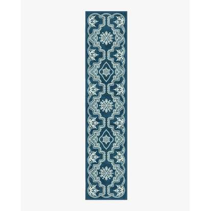 The 5th Avenue Snowflake Navy Blue Flatwoven Rug by The Hiltons - 75 x 365 cm - Rug + Pad System