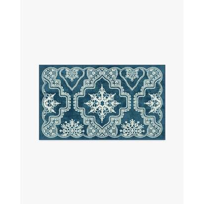 The 5th Avenue Snowflake Navy Blue Flatwoven Rug by The Hiltons - 90 x 150 cm - Rug + Pad System