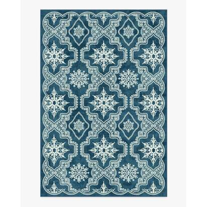 The 5th Avenue Snowflake Navy Blue Flatwoven Rug by The Hiltons - 200 x 290 cm - Rug + Pad System