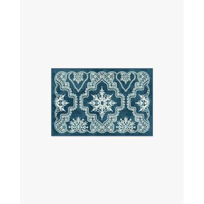 The 5th Avenue Snowflake Navy Blue Flatwoven Rug by The Hiltons - 60 x 90 cm - Rug + Cushioned Pad System