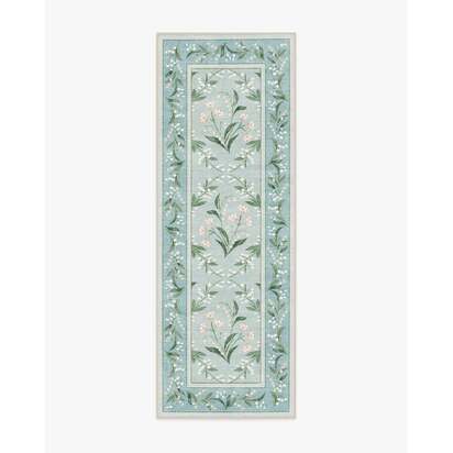 Winter Lily Of The Valley Blue Flatwoven Rug by The Hiltons - 75 x 215 cm - Rug + Pad System