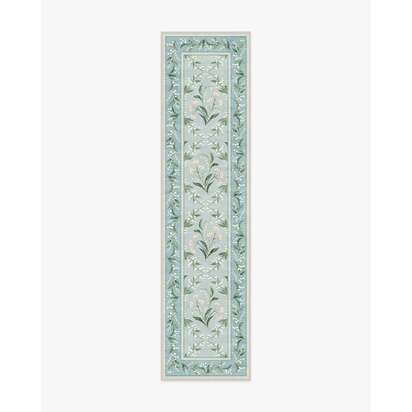 Winter Lily Of The Valley Blue Flatwoven Rug by The Hiltons - 75 x 305 cm - Rug + Pad System