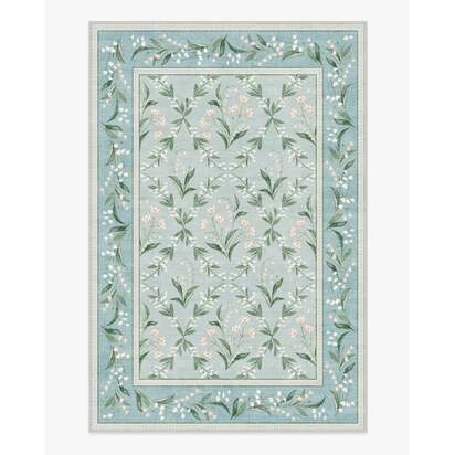 Winter Lily Of The Valley Blue Flatwoven Rug by The Hiltons - 185 x 275 cm - Rug + Cushioned Pad System