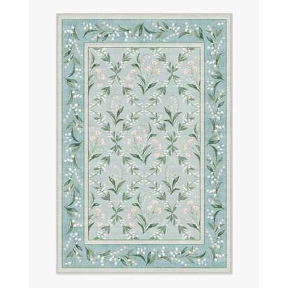 Winter Lily Of The Valley Blue Flatwoven Rug by The Hiltons - 200 x 290 cm - Rug + Cushioned Pad System
