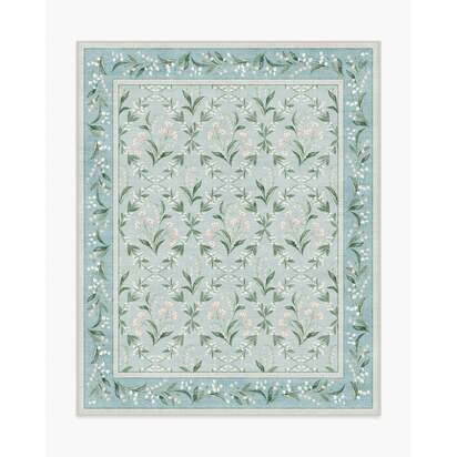 Winter Lily Of The Valley Blue Flatwoven Rug by The Hiltons - 245 x 305 cm - Rug + Cushioned Pad System