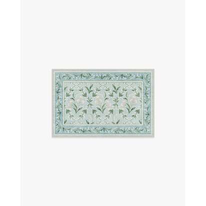 Winter Lily Of The Valley Blue Flatwoven Rug by The Hiltons - 245 x 305 cm - Rug + Cushioned Pad System
