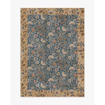 Anita Blue & Ochre Flatwoven Rug - 150 x 215 cm - Rug + Cushioned Pad System
