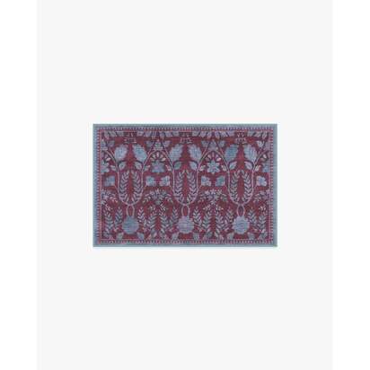 Aylin Burgundy & Blue Flatwoven Rug - 60 x 90 cm - Rug + Pad System
