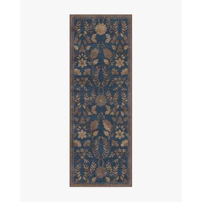 Aylin Navy & Gold Flatwoven Rug - 75 x 215 cm - Rug + Pad System