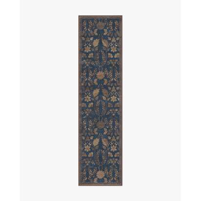 Aylin Navy & Gold Flatwoven Rug - 75 x 305 cm - Rug + Pad System