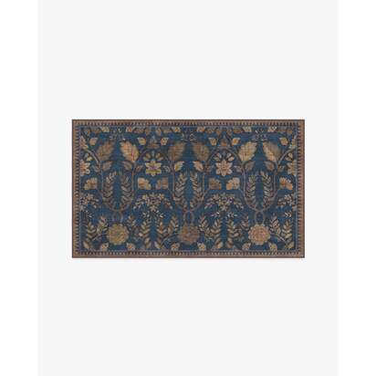 Aylin Navy & Gold Flatwoven Rug - 90 x 150 cm - Rug + Pad System