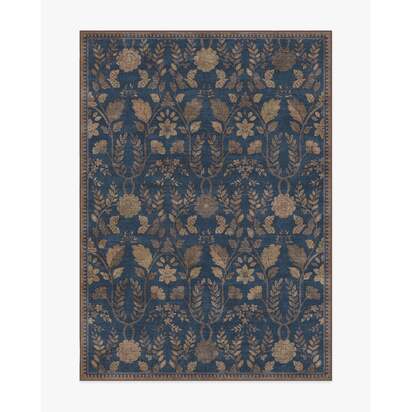 Aylin Navy & Gold Flatwoven Rug - 150 x 215 cm - Rug + Pad System