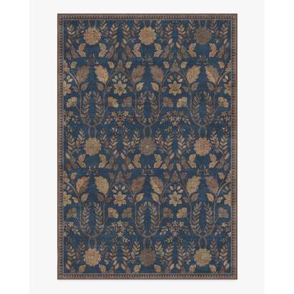 Aylin Navy & Gold Flatwoven Rug - 185 x 275 cm - Rug + Pad System
