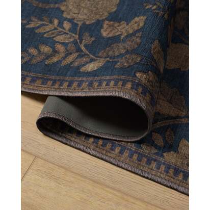 Aylin Navy & Gold Flatwoven Rug - 185 x 275 cm - Rug + Pad System