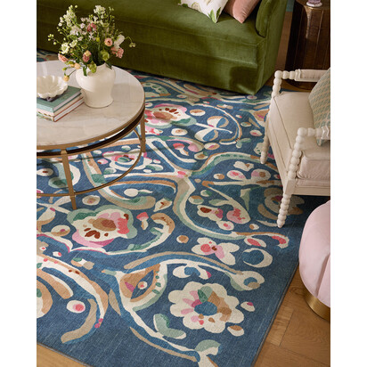 Effie Blue Flatwoven Rug - 185 x 275 cm - Rug + Cushioned Pad System