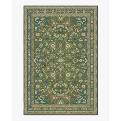 Sybil Green Flatwoven Rug - 185 x 275 cm - Rug + Cushioned Pad System