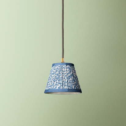 18cm Straight Empire Pendant shade in Turkish blue fish scales with blue tape