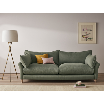 Loaf | Brioche | Medium Sofa | Green Linen | 3-4 Seater Sofa | Handmade | Comfy & Built to Last | Waxed Jacket | Legs Light Oak