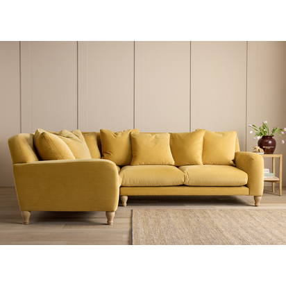 Loaf | Bear Hug | Large Left Hand Corner Sofa | Yellow Velvet | 4-5 Seater Sofa | L Shaped Sofa | Handmade | Comfy & Built to Last | Honey Pot | Legs Light Oak