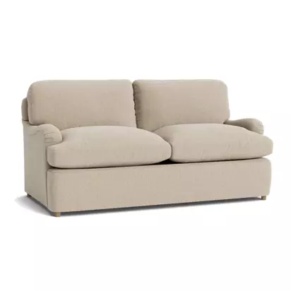 Loaf | Jonesy Sofa Bed | Medium Sofa Bed | Beige Linen | 3-4 Seater Sofa | Handmade | Comfy & Built to Last | Tea Dunk | Legs Dark Oak