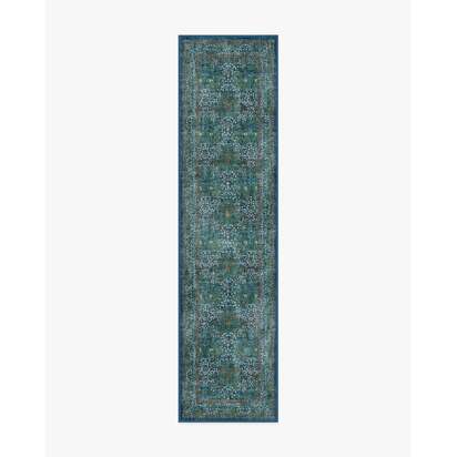 Blackthorn Navy Flatwoven Rug by Morris & Co. - 75 x 305 cm - Rug + Cushioned Pad System