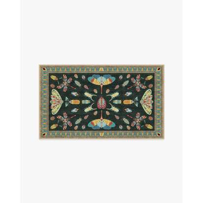 Flutterby Charcoal Flatwoven Rug by Iris Apfel - 90 x 150 cm - Rug + Pad System
