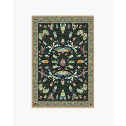 Flutterby Charcoal Flatwoven Rug by Iris Apfel - 120 x 185 cm - Rug + Pad System
