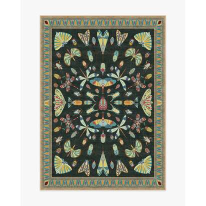 Flutterby Charcoal Flatwoven Rug by Iris Apfel - 150 x 215 cm - Rug + Pad System