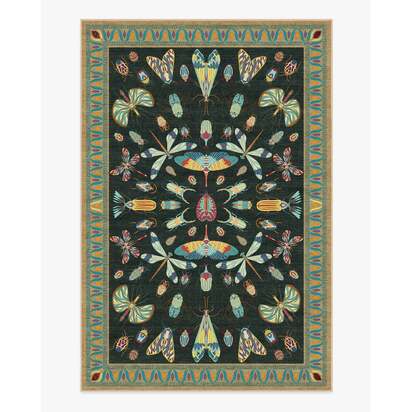 Flutterby Charcoal Flatwoven Rug by Iris Apfel - 185 x 275 cm - Rug + Pad System