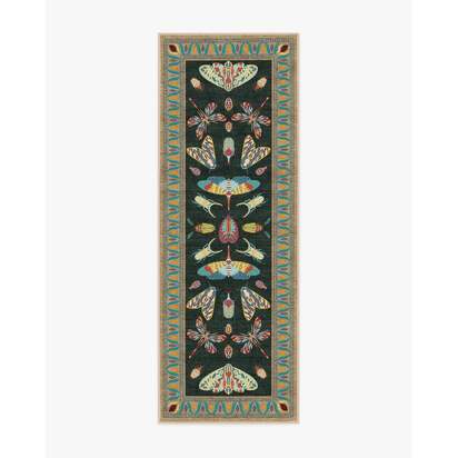 Flutterby Charcoal Flatwoven Rug by Iris Apfel - 75 x 215 cm - Rug + Cushioned Pad System