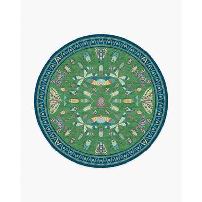 Flutterby Green & Sapphire Flatwoven Rug by Iris Apfel - 245 Round cm - Rug + Pad System