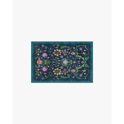 Protea Blue Flatwoven Rug by Iris Apfel - 60 x 90 cm - Rug + Cushioned Pad System