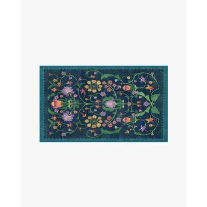Protea Blue Flatwoven Rug by Iris Apfel - 90 x 150 cm - Rug + Cushioned Pad System