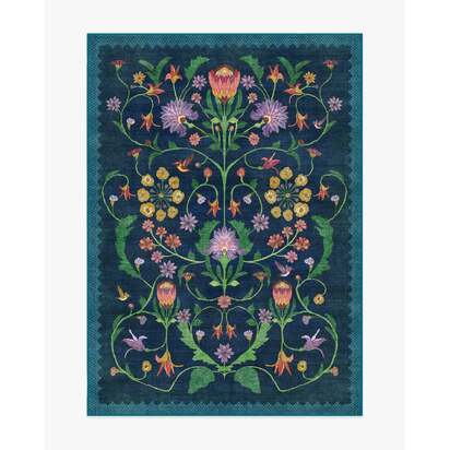 Protea Blue Flatwoven Rug by Iris Apfel - 150 x 215 cm - Rug + Cushioned Pad System