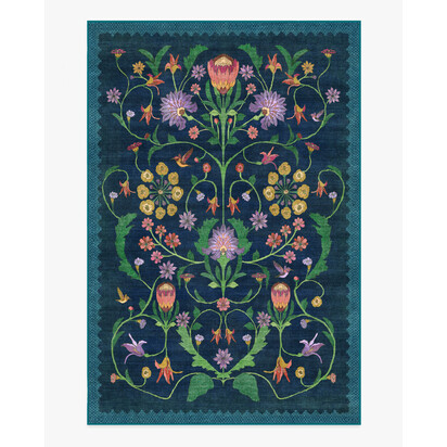 Protea Blue Flatwoven Rug by Iris Apfel - 185 x 275 cm - Rug + Cushioned Pad System