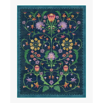 Protea Blue Flatwoven Rug by Iris Apfel - 275 x 365 cm - Rug + Cushioned Pad System