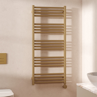 Crosswater MPRO Electric Brushed Brass Heated Towel Rail - 1448 x 480mm