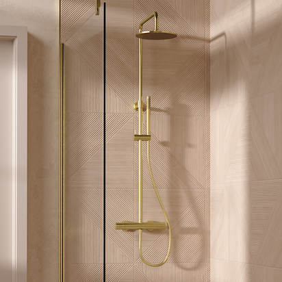 Crosswater Central Thermostatic Exposed Shower Kit With Height Adjustable Rigid Riser - Brushed Brass