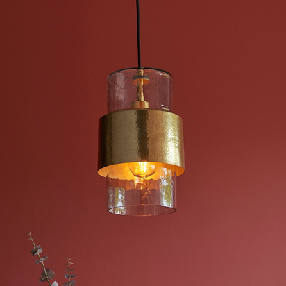 Totnes 1 Pendant Light Hammered Brass